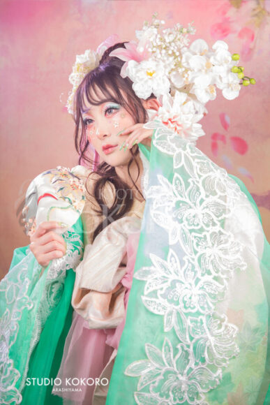 百合 着物 変身写真