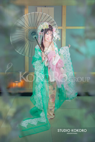 百合 着物 変身写真