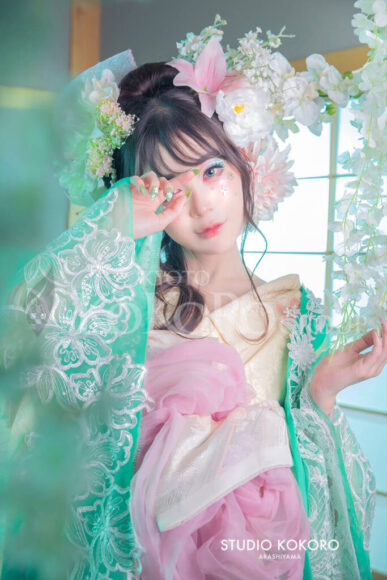 百合　着物　変身写真