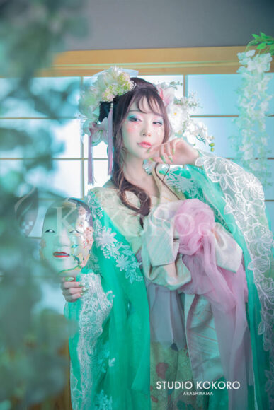 百合　着物　変身写真