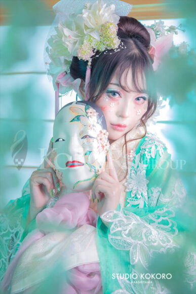 百合 着物 変身写真