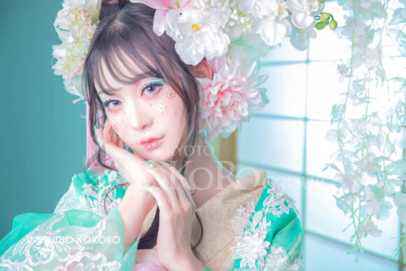 百合　着物　変身写真