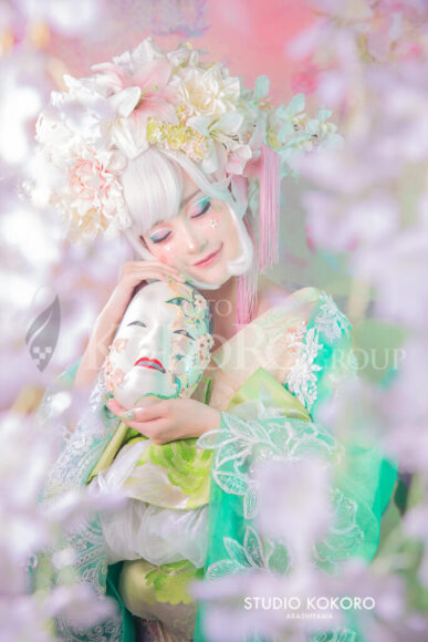 百合　着物　変身写真