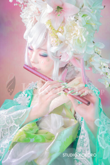 百合 着物 変身写真