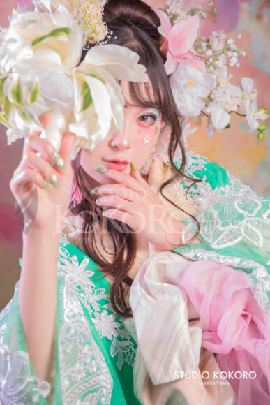 百合　着物　変身写真