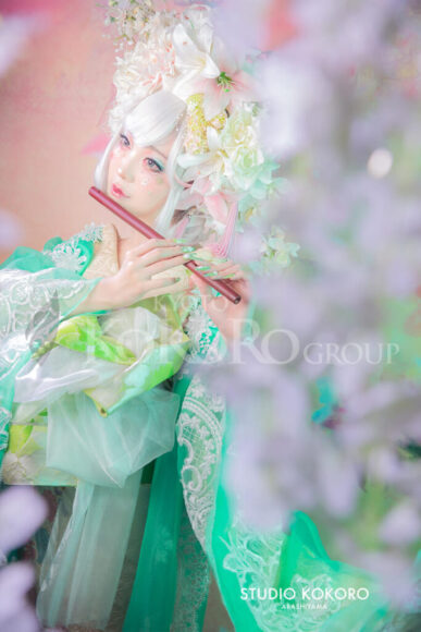 百合 着物 変身写真