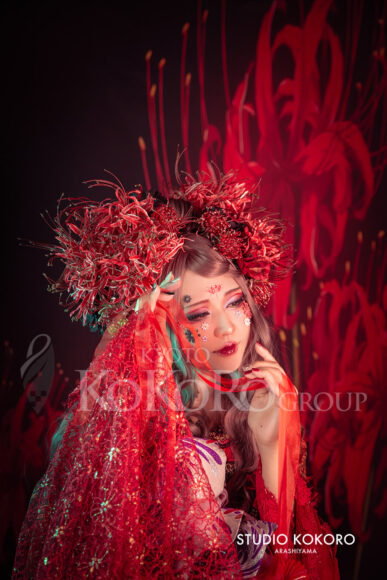 彼岸花　着物　変身写真