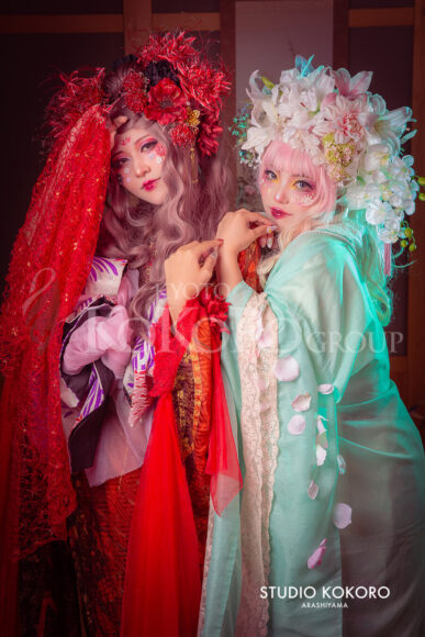 百合 着物 変身写真