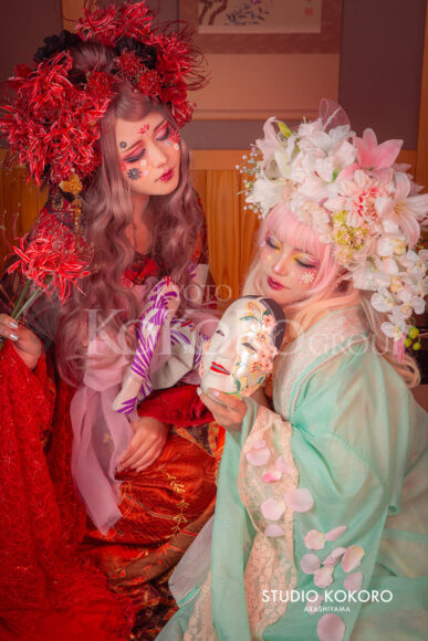 百合 着物 変身写真