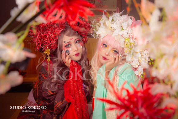 百合　着物　変身写真