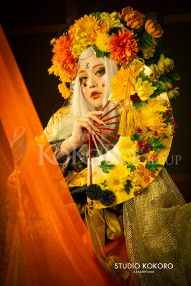 菊 着物 変身写真