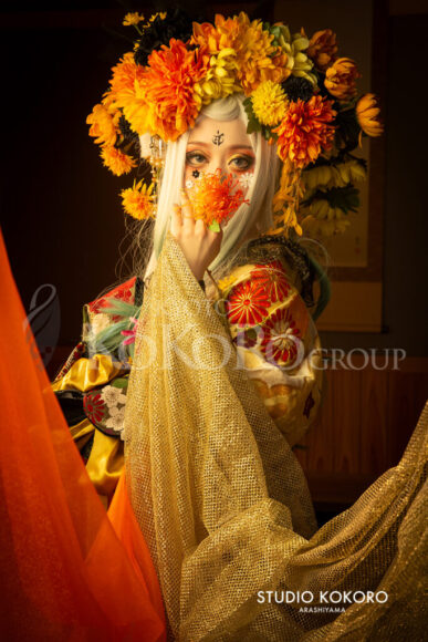 菊 着物 変身写真