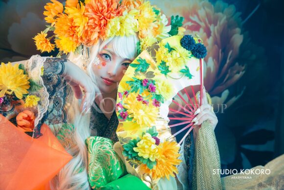 菊 着物 変身写真