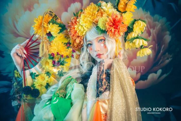 菊　着物　変身写真