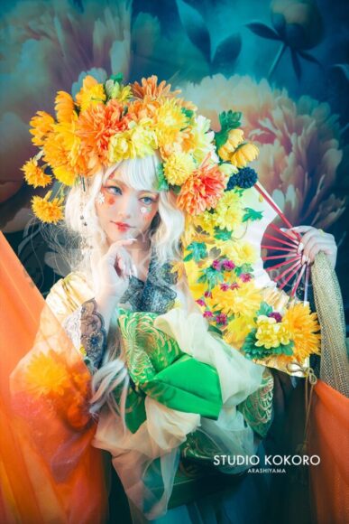 菊 着物 変身写真