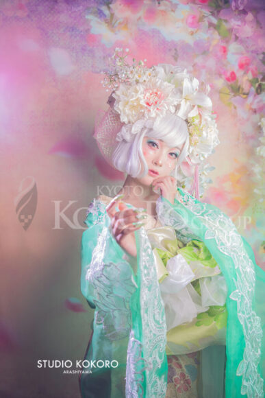 百合　着物　変身写真