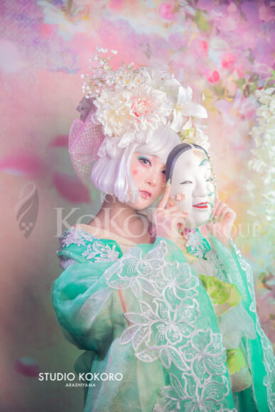 百合 着物 変身写真