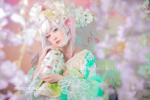 百合 着物 変身写真