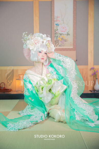 百合 着物 変身写真