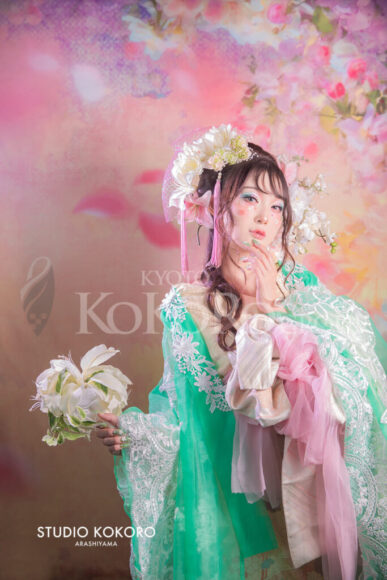 百合 着物 変身写真