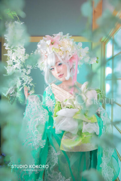 百合 着物 変身写真