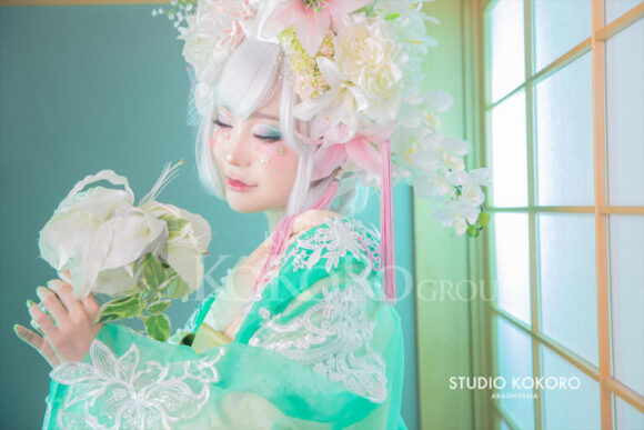 百合　着物　変身写真