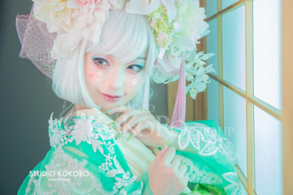 百合　着物　変身写真