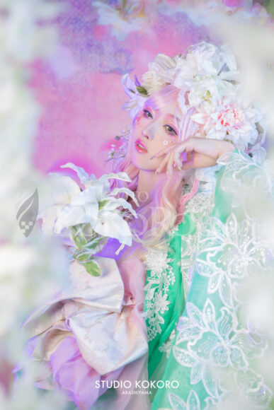 百合　着物　変身写真