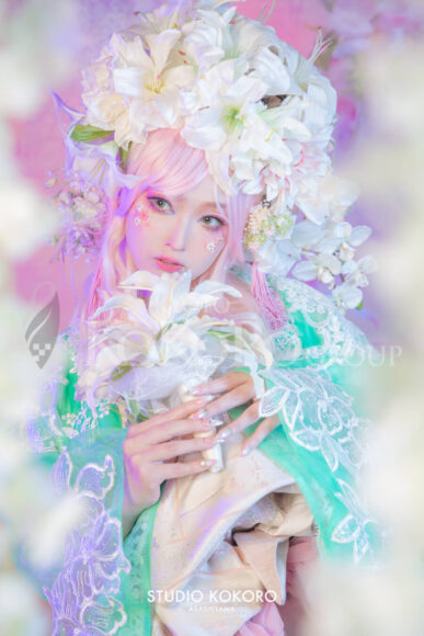 百合　着物　変身写真