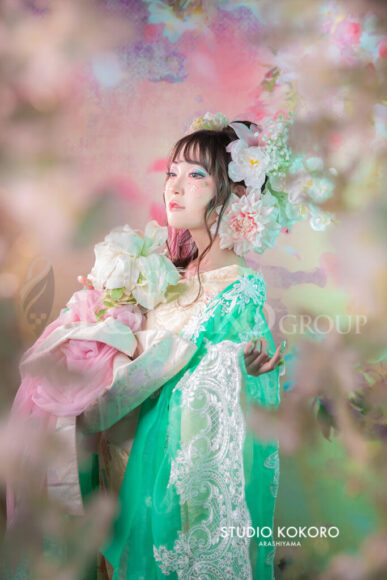 百合 着物 変身写真