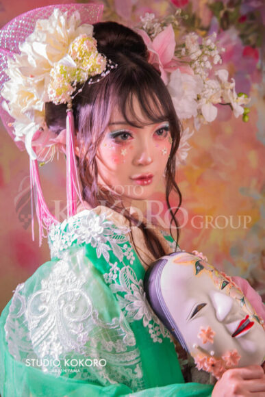 百合 着物 変身写真