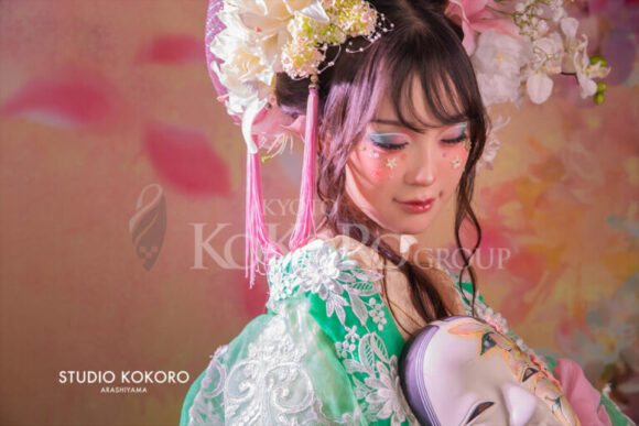 百合　着物　変身写真