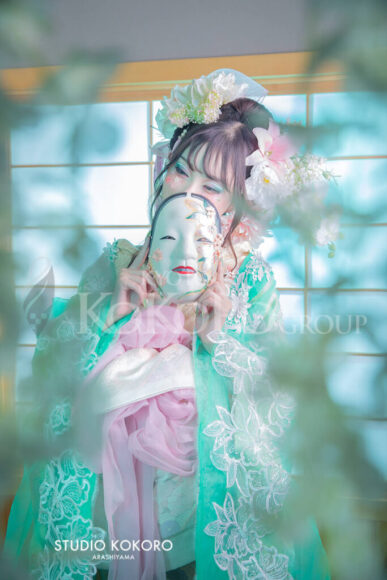 百合 着物 変身写真