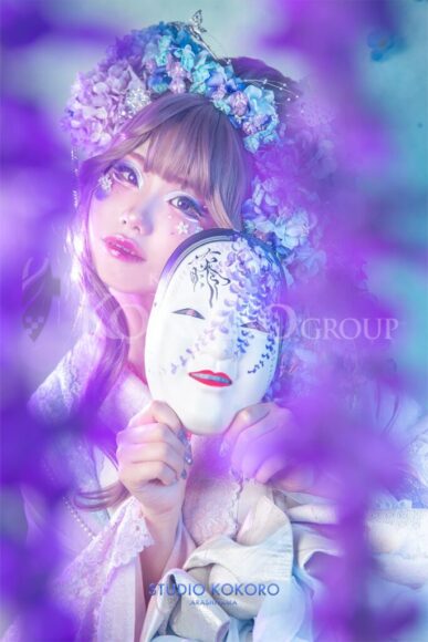 紫陽花 藤 着物 変身写真