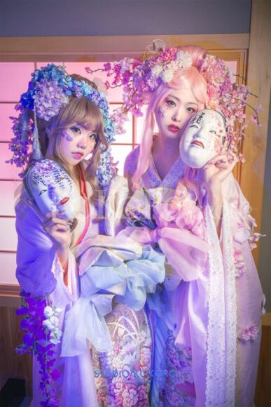 紫陽花　藤　着物　変身写真