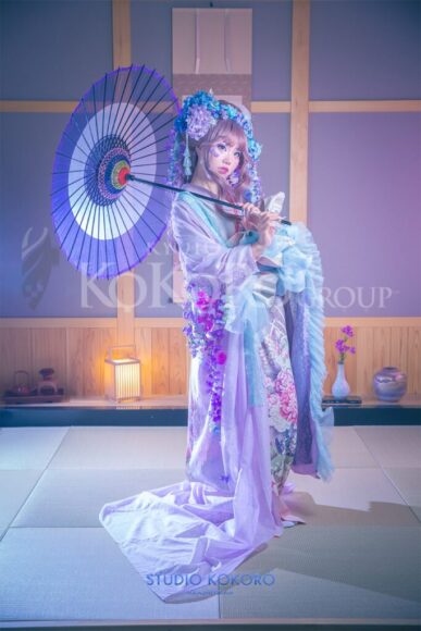 紫陽花 藤 着物 変身写真