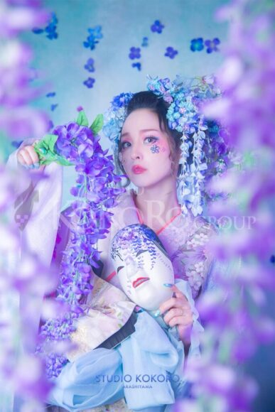 紫陽花 藤 着物 変身写真