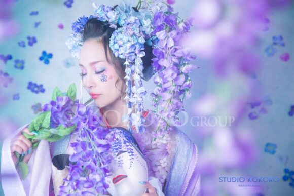紫陽花　藤　着物　変身写真