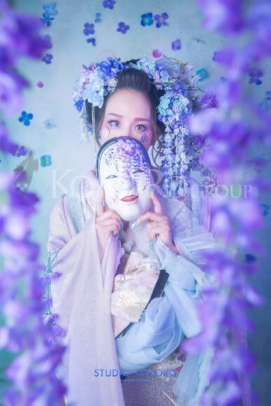 紫陽花　藤　着物　変身写真