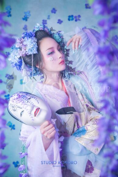 紫陽花　藤　着物　変身写真