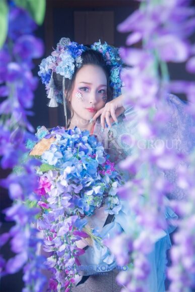 紫陽花　藤　着物　変身写真