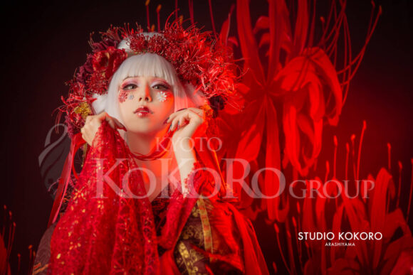 彼岸花 着物 変身写真