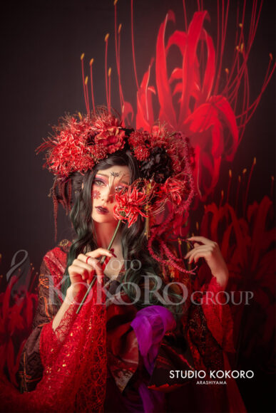 彼岸花　着物　変身写真