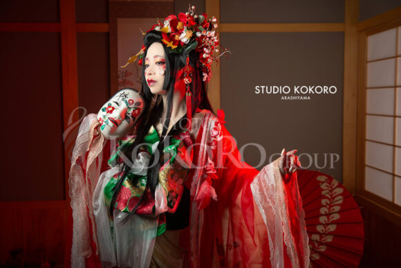 椿 着物 変身写真