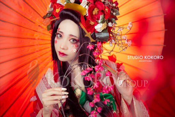 椿 着物 変身写真