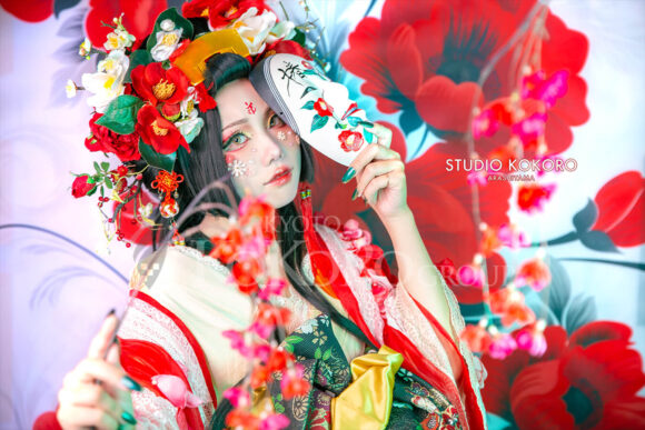 椿　着物　変身写真