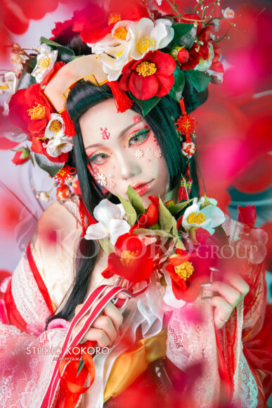 椿　着物　変身写真