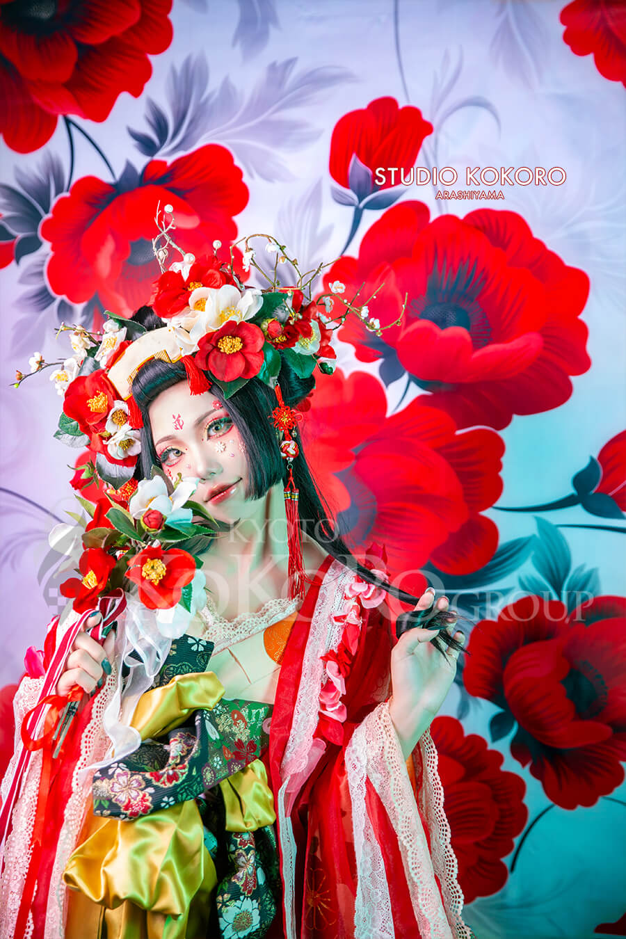 椿　着物　変身写真