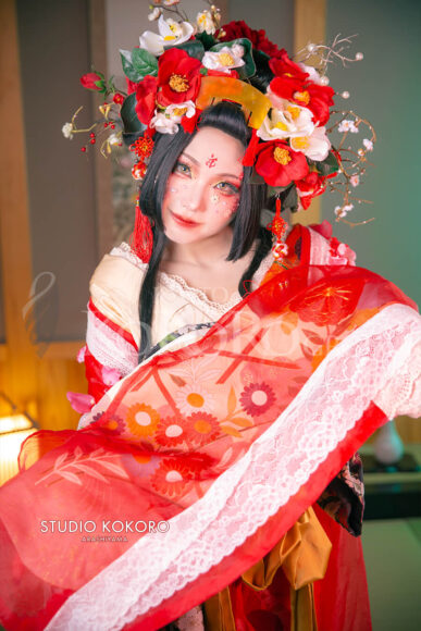 椿　着物　変身写真