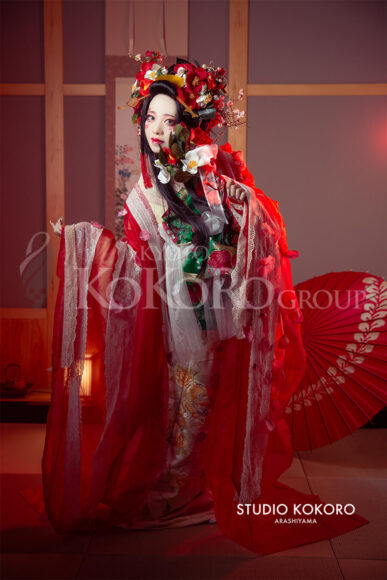 椿 着物 変身写真